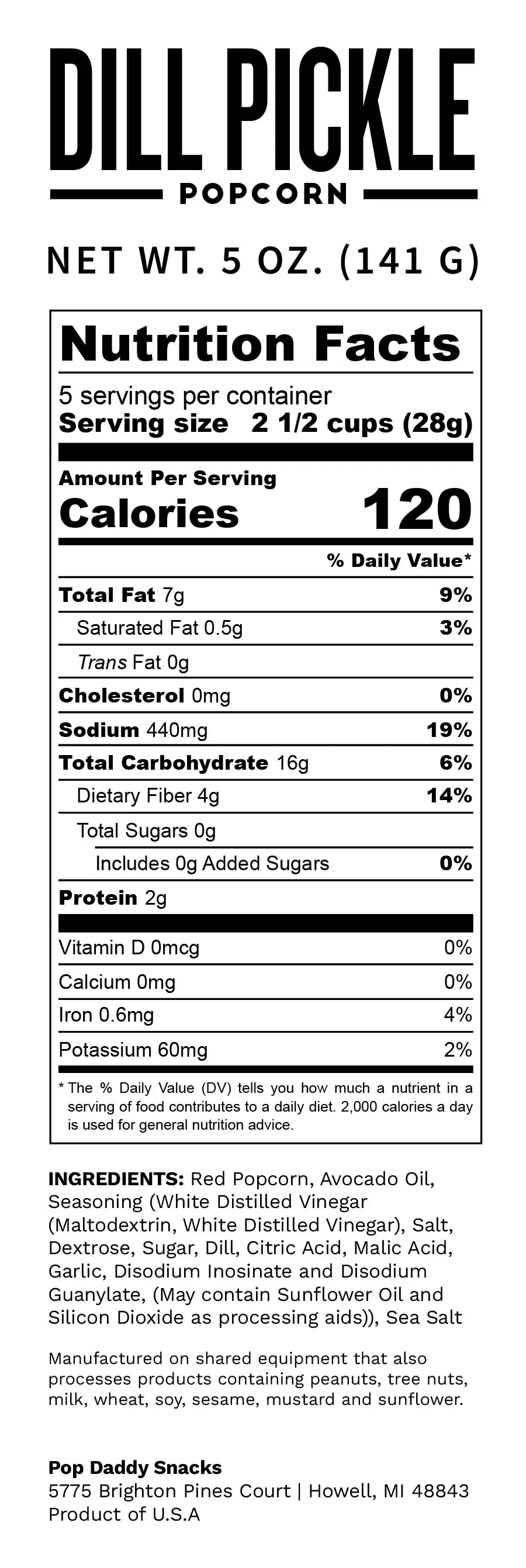 Pop Daddy – Dill Pickle Flavored Popcorn 5.0oz