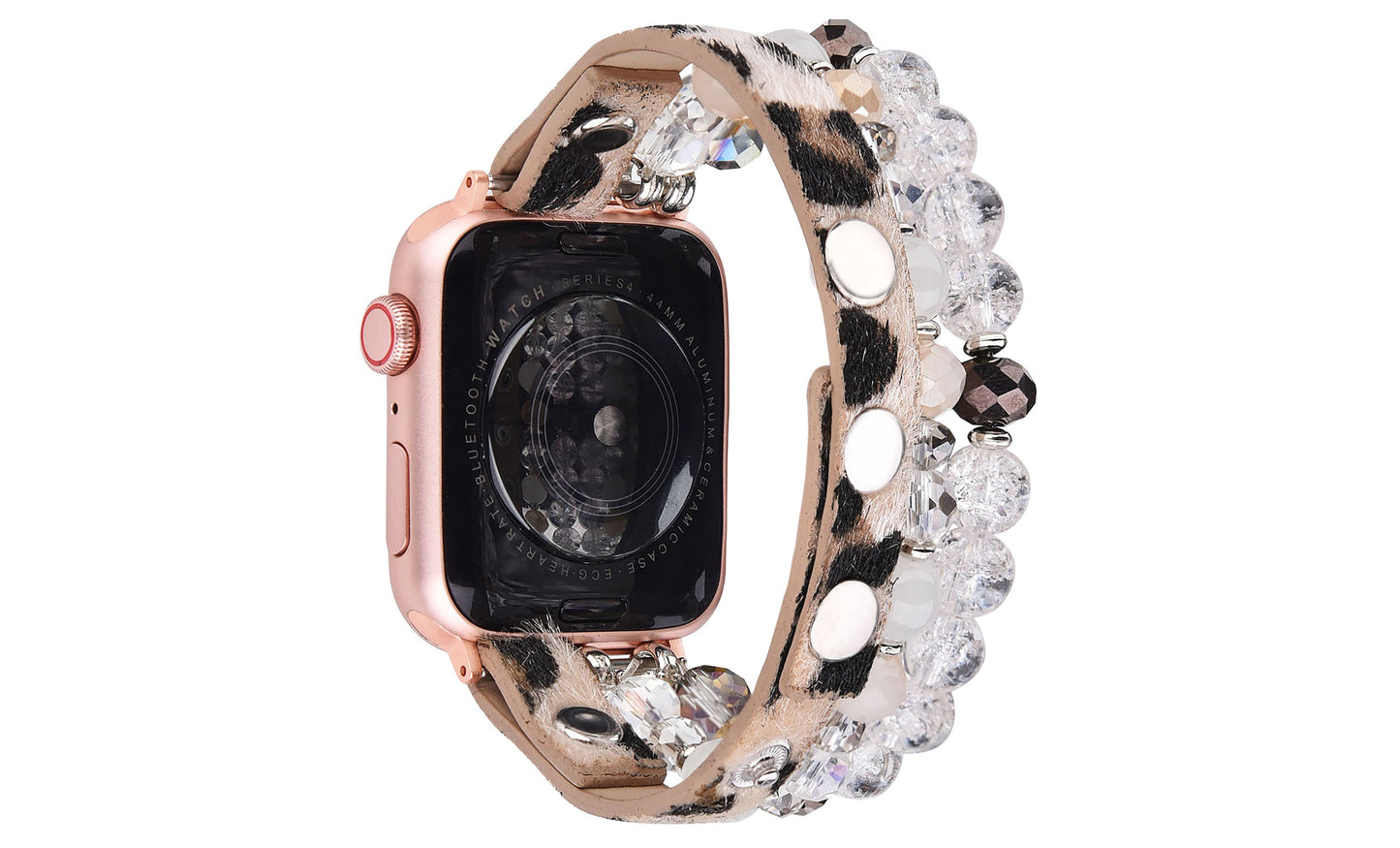 Leopard Calf Leather and Crystal Apple Watch Band: #2 Rosegold / 38/40/41mm