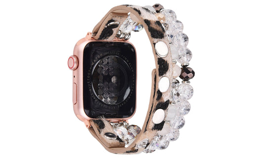 Leopard Calf Leather and Crystal Apple Watch Band: #1 Leopard / 38/40/41mm
