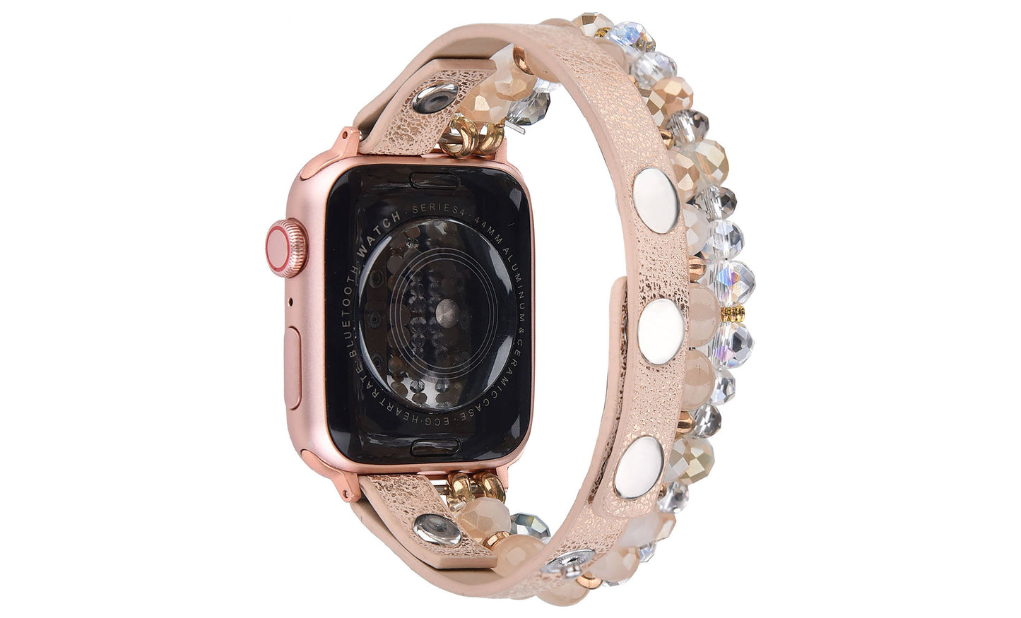 Leopard Calf Leather and Crystal Apple Watch Band: #2 Rosegold / 42/44/45mm