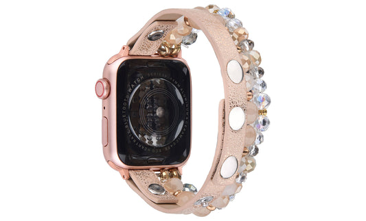Leopard Calf Leather and Crystal Apple Watch Band: #2 Rosegold / 42/44/45mm