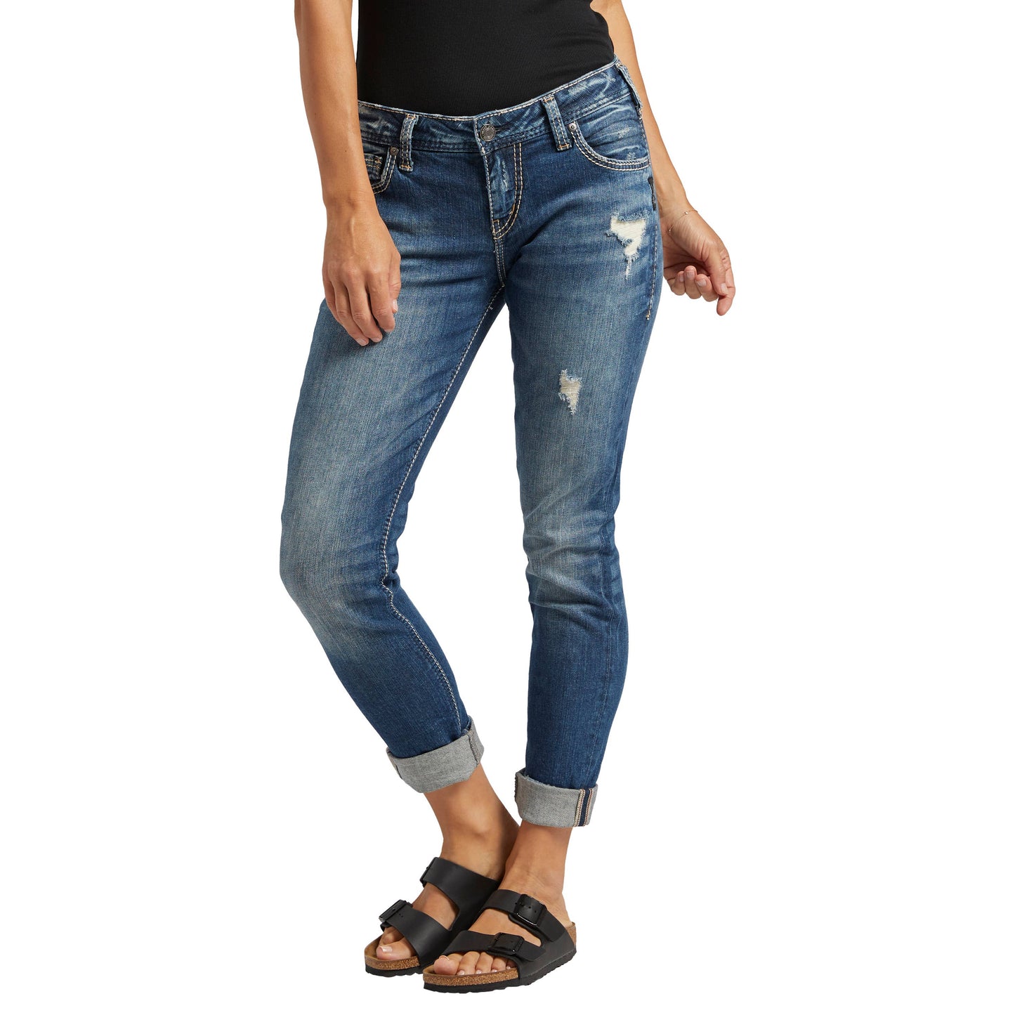 Silver Jeans Co. Girlfriend Mid Rise Skinny Jeans SJL388: Indigo / 36 / L27137SJL388