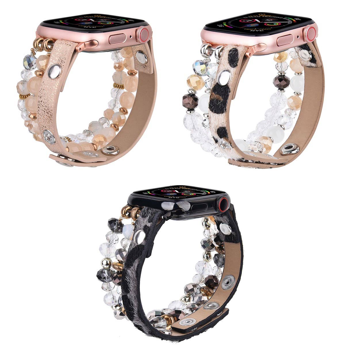 Leopard Calf Leather and Crystal Apple Watch Band: #2 Rosegold / 38/40/41mm