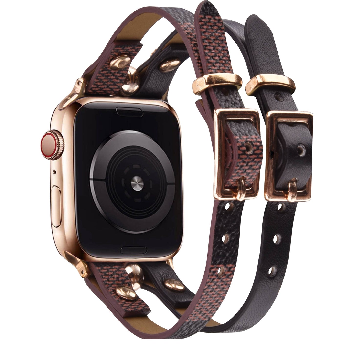 Damier Checkered Apple Watch Band Leather Strap: Ivory/Pink / 42/44/45mm