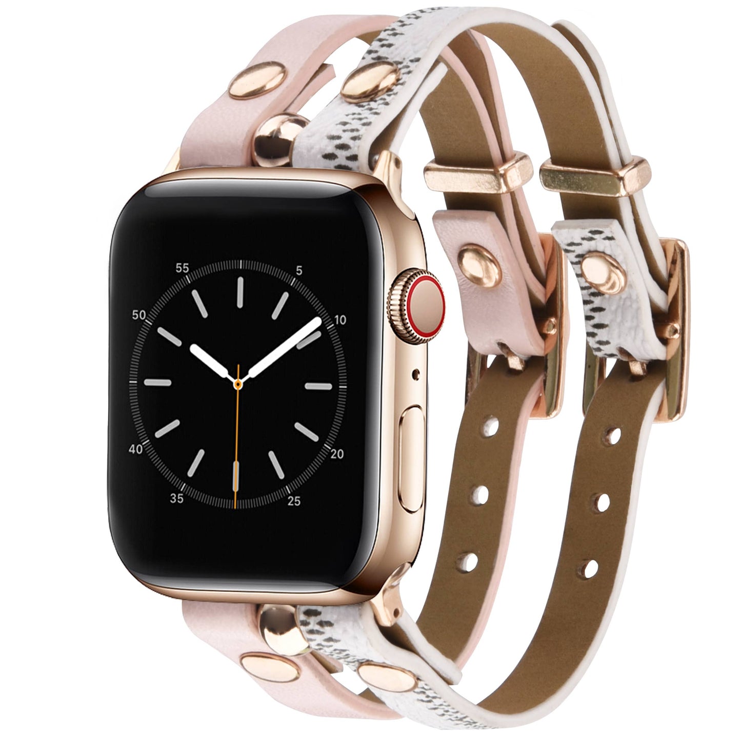 Damier Checkered Apple Watch Band Leather Strap: Ivory/Pink / 42/44/45mm