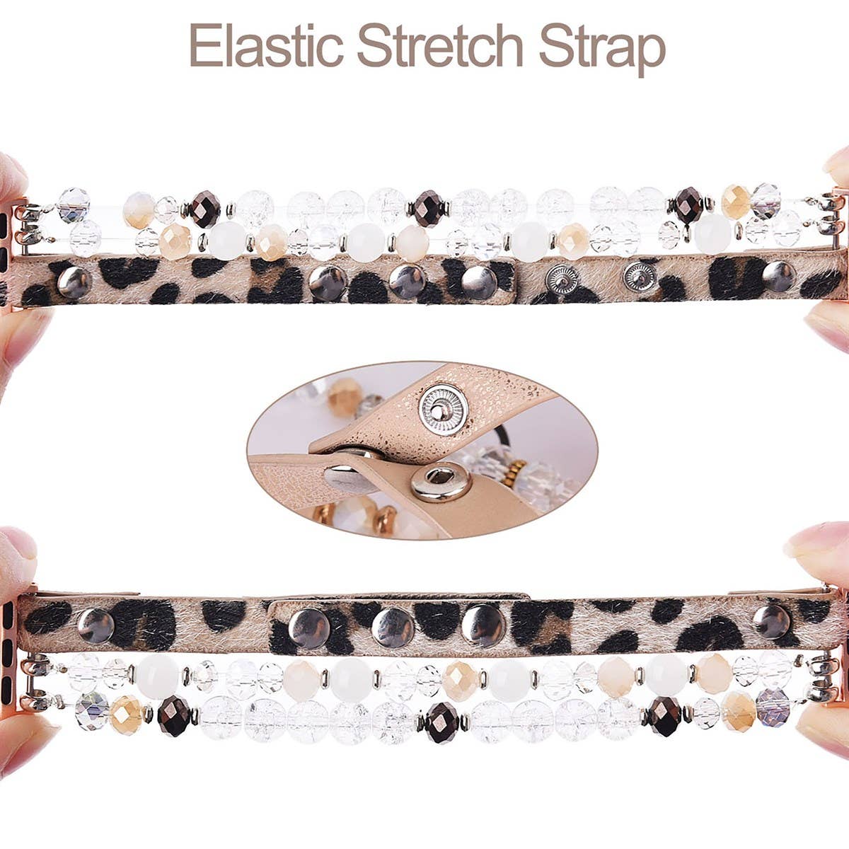 Leopard Calf Leather and Crystal Apple Watch Band: #2 Rosegold / 42/44/45mm