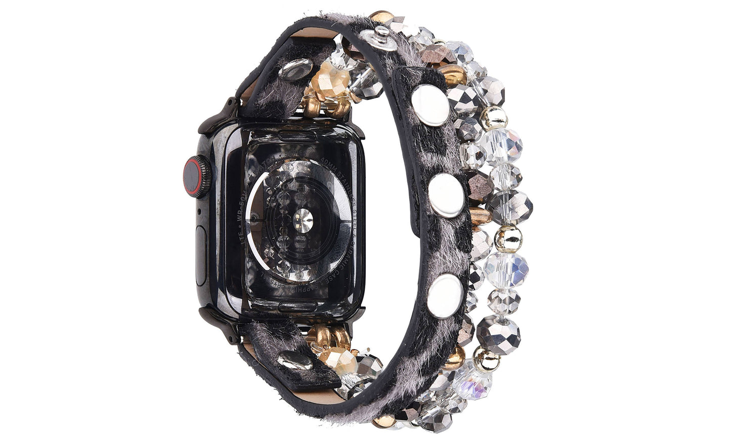 Leopard Calf Leather and Crystal Apple Watch Band: #2 Rosegold / 42/44/45mm
