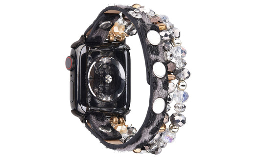 Leopard Calf Leather and Crystal Apple Watch Band: #3 Black Leopard / 38/40/41mm