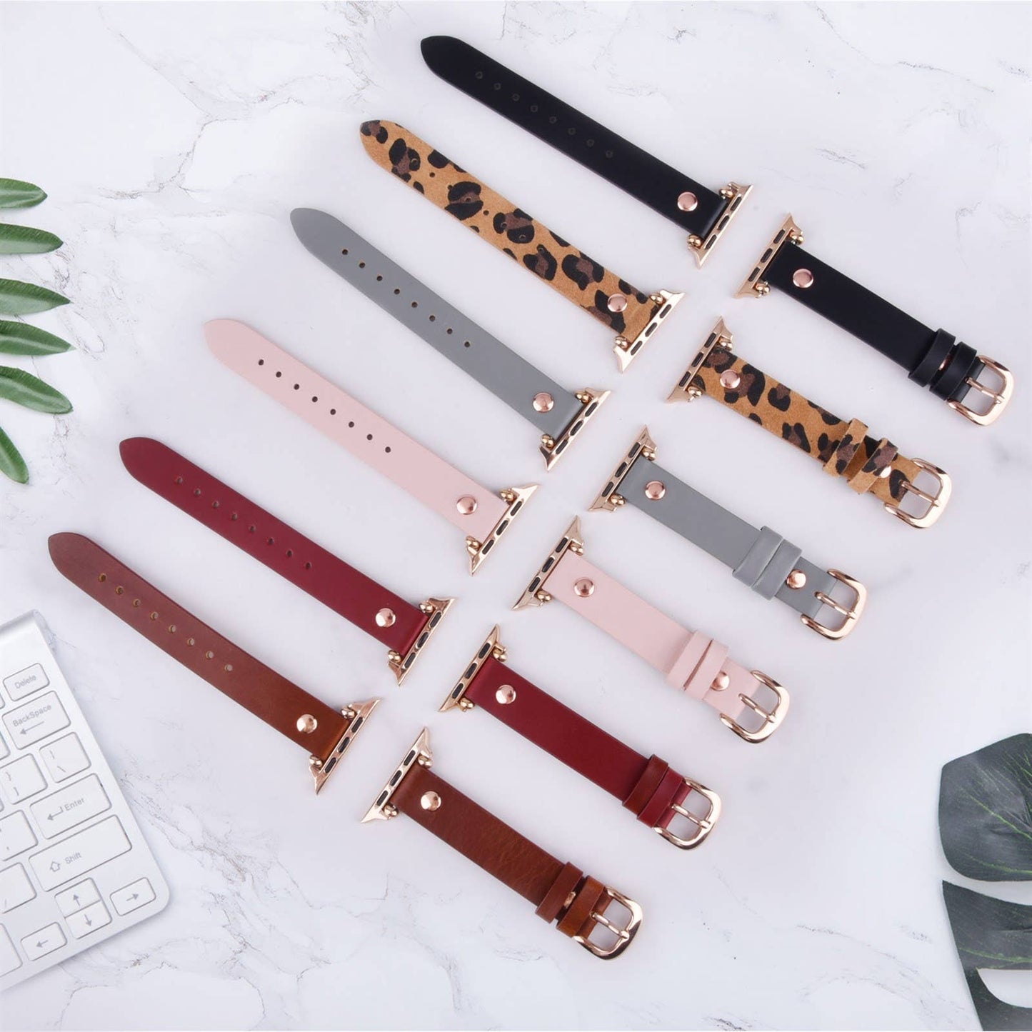 Slim Apple Watch Genuine Leather Band: LEOPARD ROSE GOLD / 38/40/41