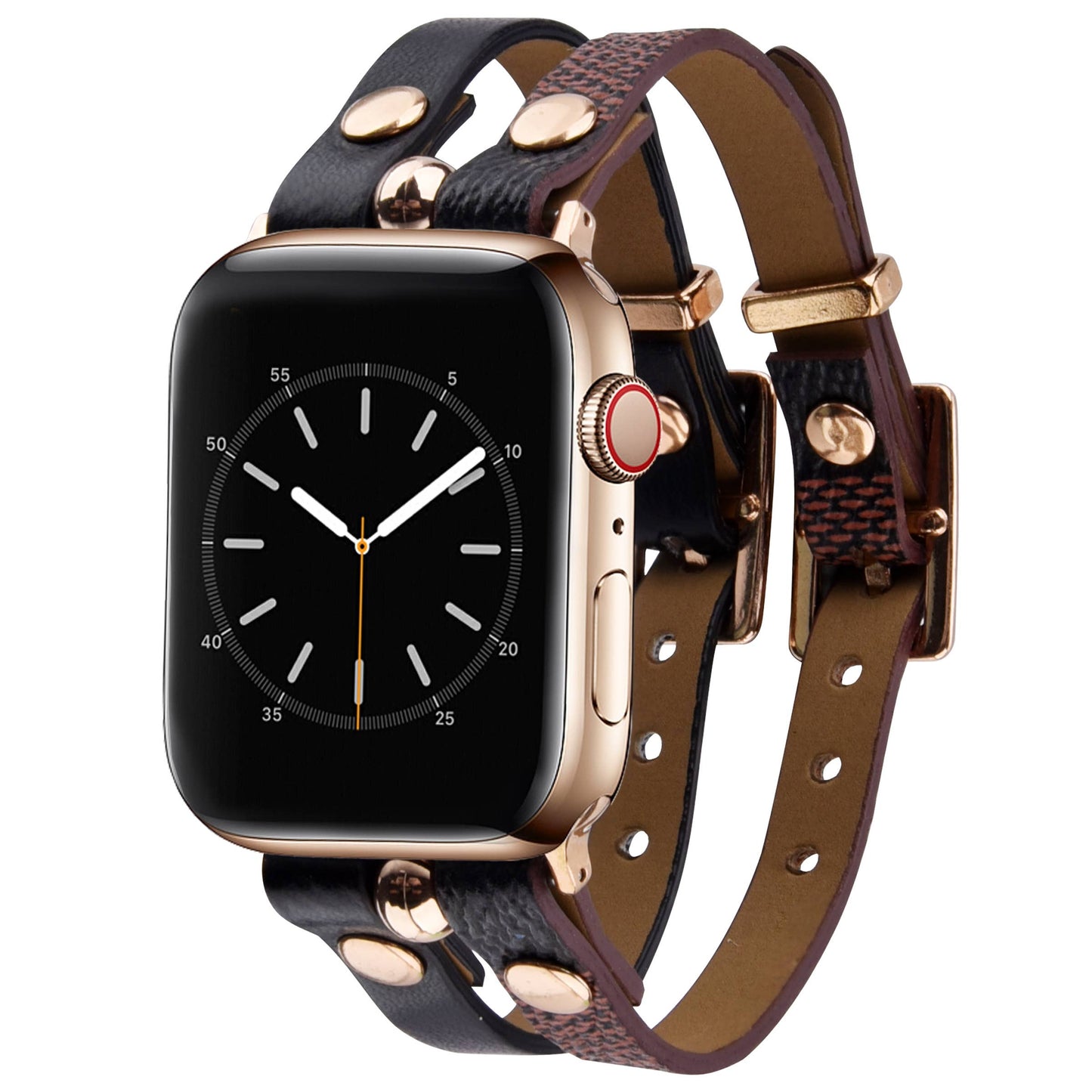 Damier Checkered Apple Watch Band Leather Strap: Ivory/Pink / 42/44/45mm